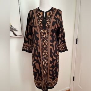 Soft Surroundings Anatara Black & Tan Print Tunic Dress Size PS
